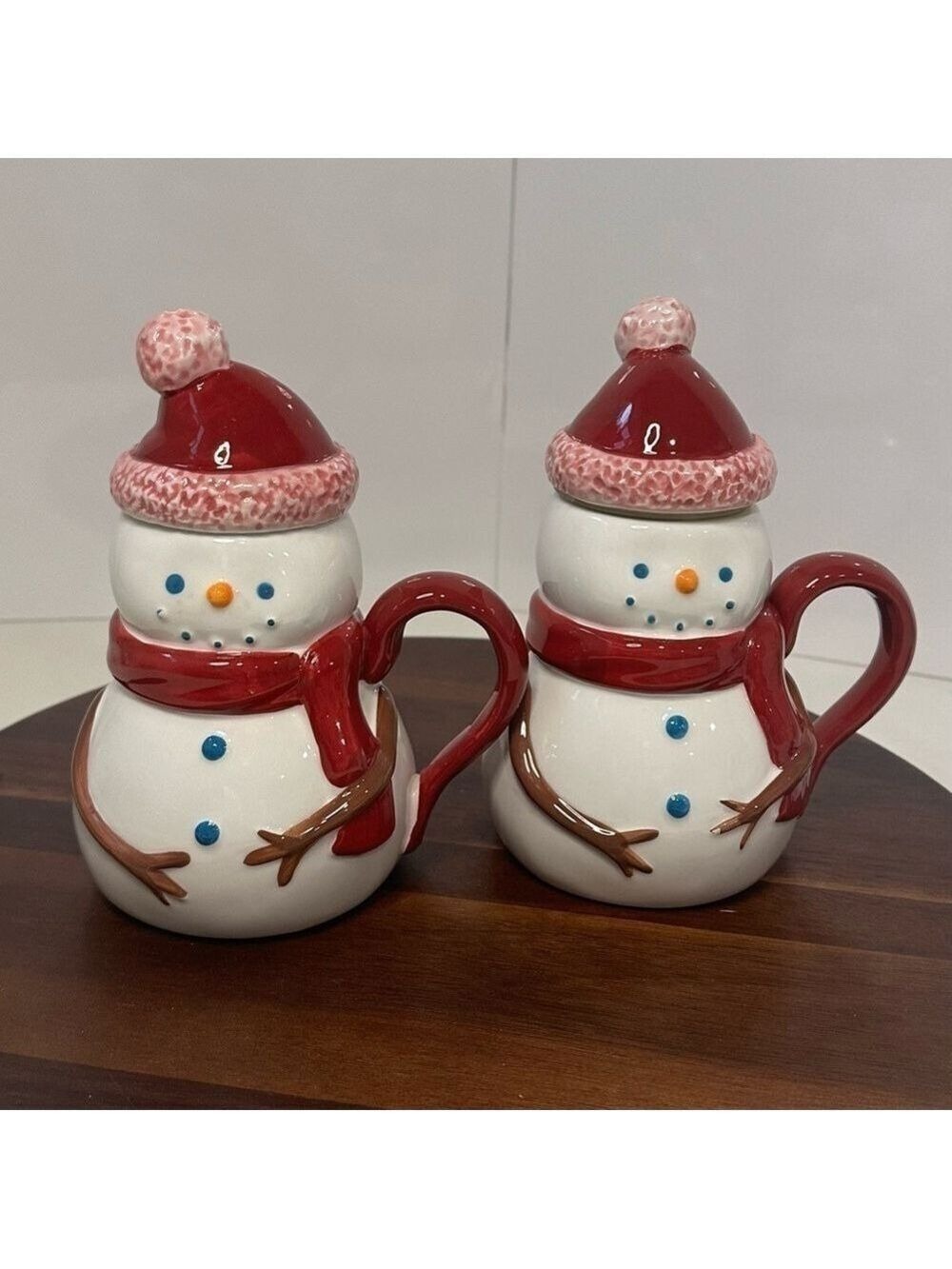 Starbucks 2006 Snowman Mug Set of 2 w/ Hat Lids | Holiday Ceramic | Rare